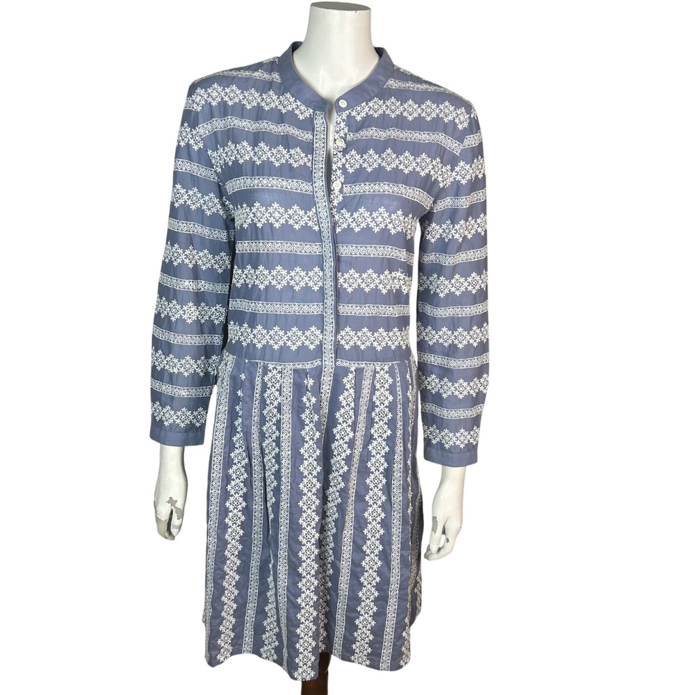 Band of Outsiders Pleated Shirt Dress Medium Preppy Girlcore Embroidered Cotton